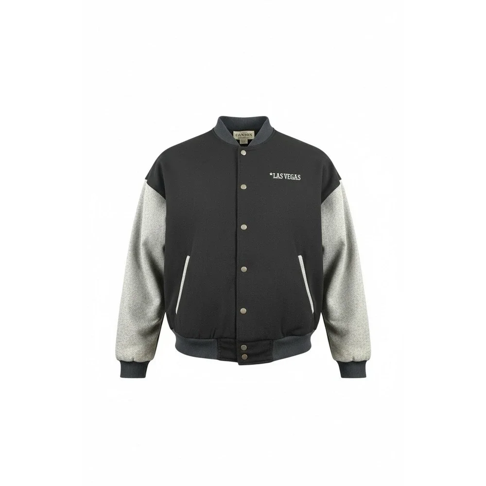 CANTON Varsity Jacket Mens XL Black Gray Las Vegas Made USA Cotton